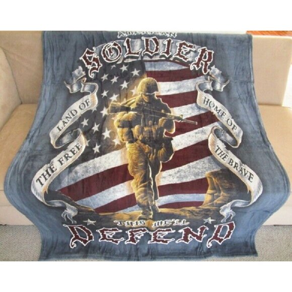 New Plush American Soldier Fleece Throw Gift Blanket US Army Armed Forces USA - Picture 2 of 4